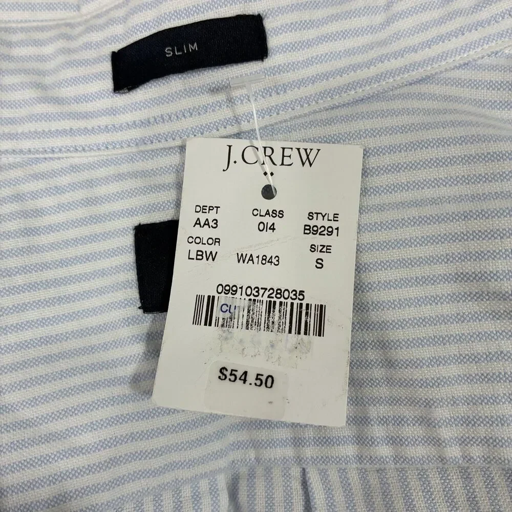 J. Crew Men's Small Blue/White Striped Slim Fit Button-Front Oxford Shirt NWT